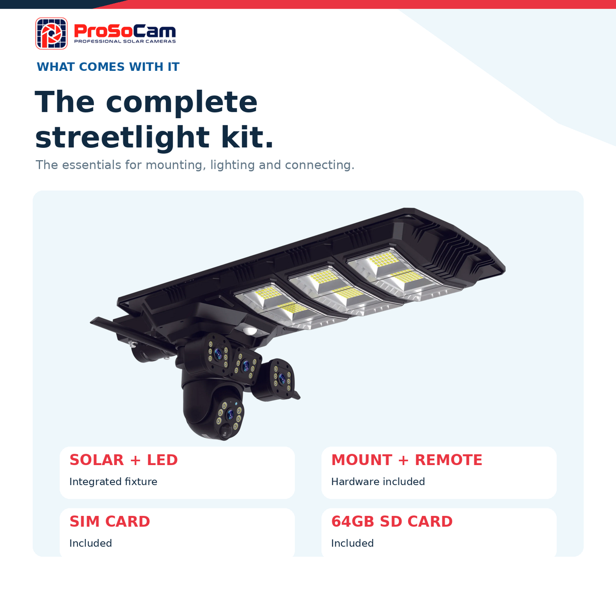 Solar Street Light plus 4G Triple-Lens Camera - High Definition
